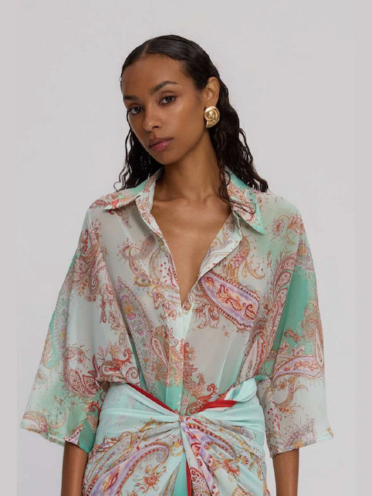 Long Sleeve Women's Shirt Mint Paisley
