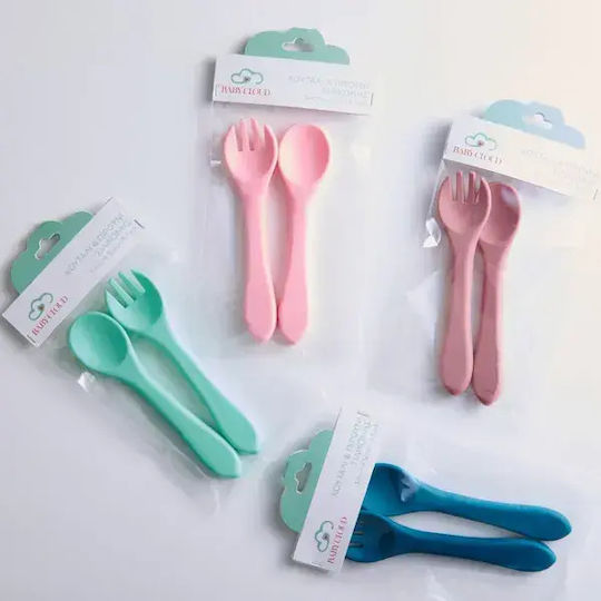 Baby Cloud Baby Set with Fork from Silicone Blue 2 Pieces