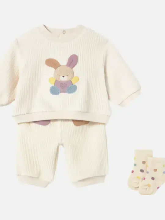 Kids Sweatpants Set Ecru 3 Pieces
