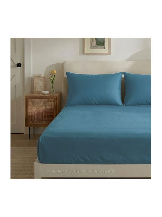 Casa Colori Σεντόνι Υπέρδιπλο με Λάστιχο 160x200+30εκ. Petrol