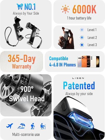 Lisen Desk Holder A133 Yl0225070021 Phones 4-6.8'' Led Light 3 Brightness Levels Stable Max 3.6cm Black A133;yl0225070021