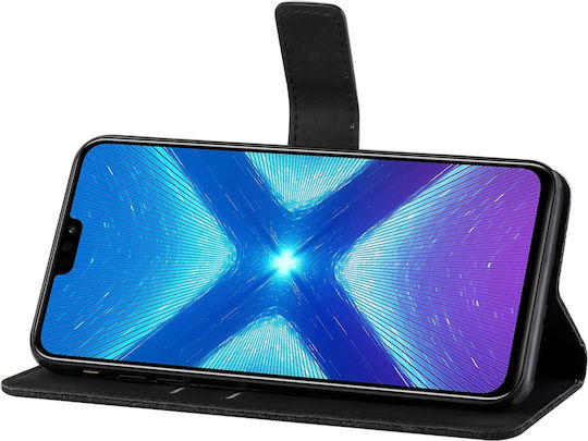 Erhabenes Muster Brieftasche Leder / Synthetisches Leder / Silikon Schwarz (Honor 8X)