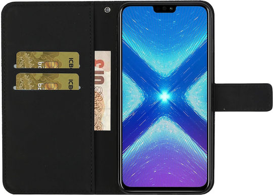 Erhabenes Muster Brieftasche Leder / Synthetisches Leder / Silikon Schwarz (Honor 8X)