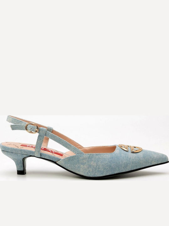 Valley Pointed Toe Heels with Strap & Low Heel Blue