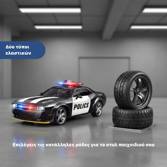 Mașină Teleghidată Rc Drift Mașină De Poliție 1:24 2.4ghz Tracțiune Integrală 2 Seturi De Anvelope Viteză Drift Obstacole Incluse Baterie Reîncărcabilă Cadou Ideal Jucărie Pentru Copii Adulți Neagră