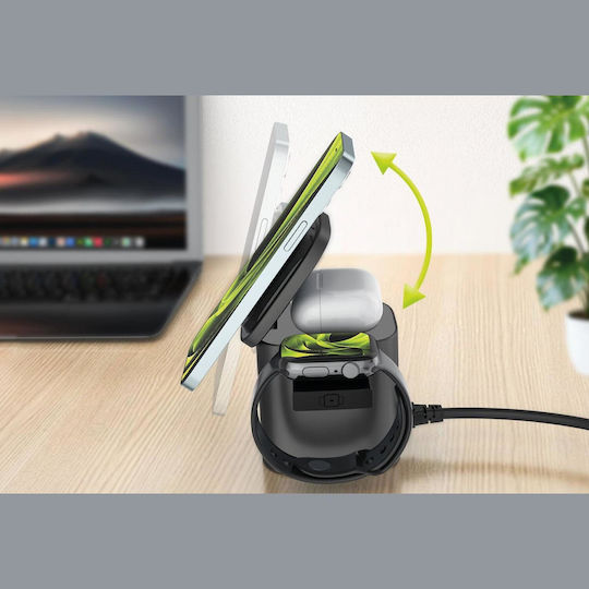 Mobile Origin Qi2 GaN Wireless Charger with USB-A Port and USB-C Port and USB-C Cable 25W Grey (PW37)