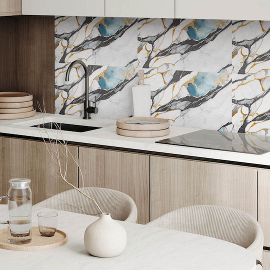 Self Adhesive Vinyl Tile Set Bedroom Marble Vein Design 6x60x30 cm