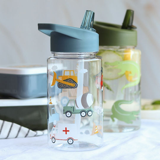 A Little Lovely Company Kids Water Bottle Set Made of Tritan Plastic Thermos with Straw Non Spill Tritan 450ml