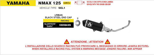 Arrow Full System Exhaust Aluminium Dark Black Steel End Cap Yamaha Nmax 125 '25-'26 53058ann.alum Dark