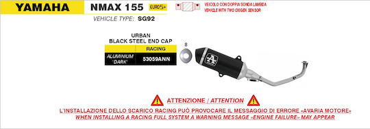 Arrow Full System Exhaust Aluminium Dark Black Steel End Cap Yamaha Nmax 155 '25-'26 53059ann.alum Dark