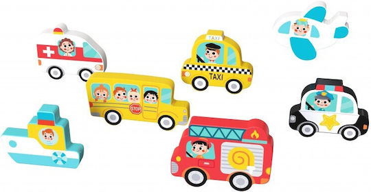 Дървен Детски Пъзел Pegged Превозни Средства 8pcs Tooky Toys