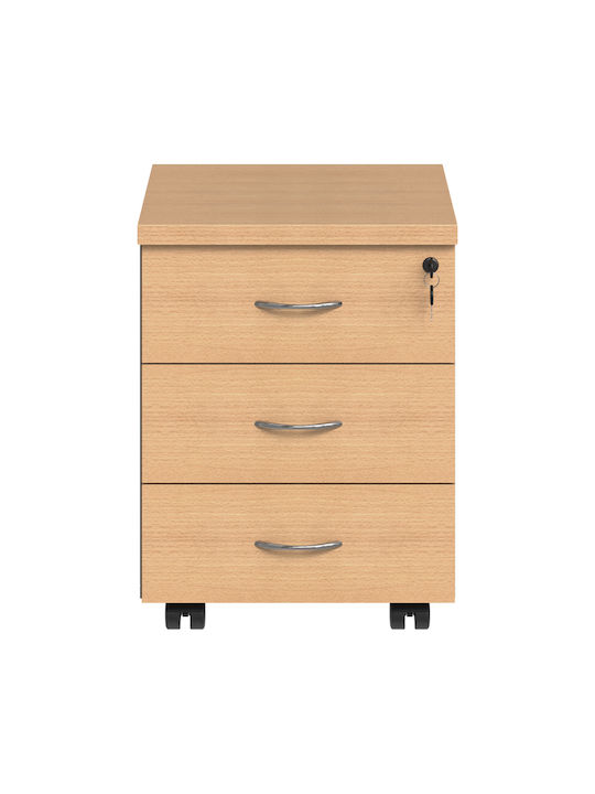 Office Drawer Wooden Fesialo with Wheels, Lock & Drawers Natural-Charcoal 39x47x52.5cm