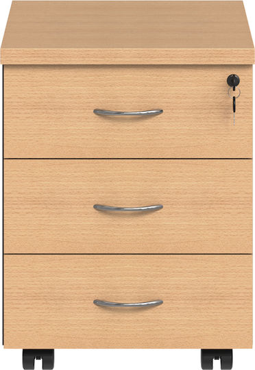 Office Drawer Fesialo Wooden with Wheels and Lock Natural-Anthracite 39x47x52.5cm