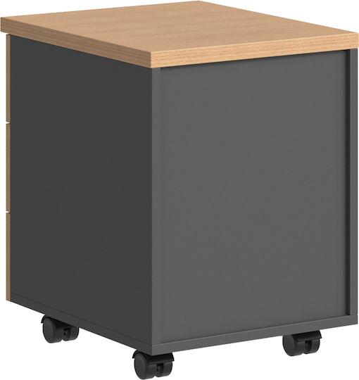 Office Drawer Fesialo Wooden with Wheels and Lock Natural-Anthracite 39x47x52.5cm