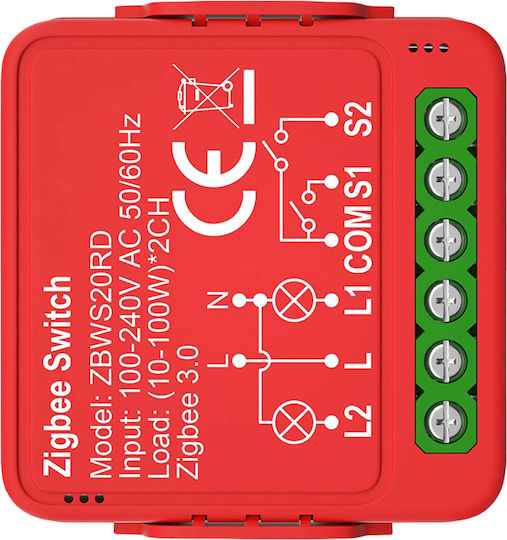 Nedis Zigbee 3.0 Connected Double Switch 2x100w Without Neutral Voice Control Red
