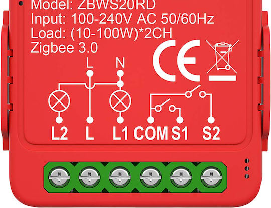 Nedis Zigbee 3.0 Connected Double Switch 2x100w Without Neutral Voice Control Red
