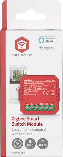 Nedis Zigbee 3.0 Connected Double Switch 2x100w Without Neutral Voice Control Red