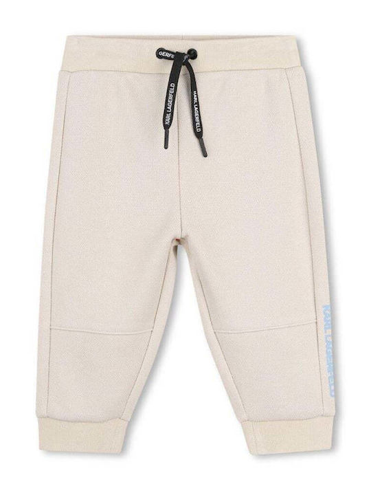 Kids Sweatpants Set Beige With Light Blue