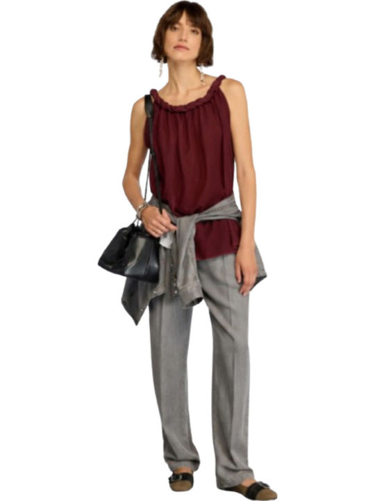 Women's Cotton Sleeveless Blouse Burgundy