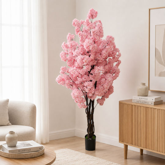 Artificial Pink Cherry 6 Woven Trunks Potted Plant 190cm 87218-2