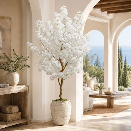 Artificial Blooming White Cherry Potted Plant 210cm 87217-1