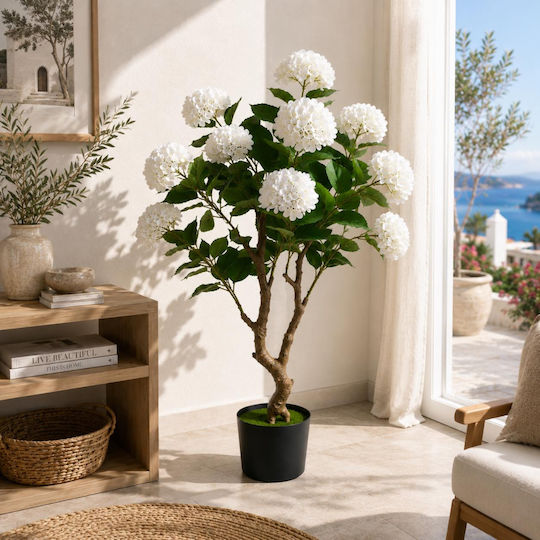 Hortensia Artificială Albă Plantă În Ghiveci 140cm 87222-1