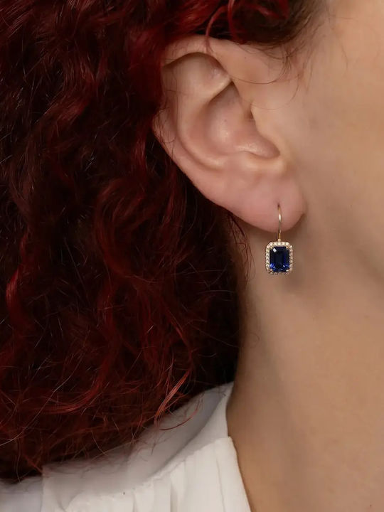 Ohrringe Hängend aus Gold 14K mit blauen Steinen