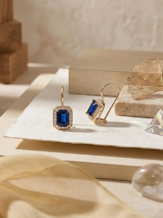 Ohrringe Hängend aus Gold 14K mit blauen Steinen