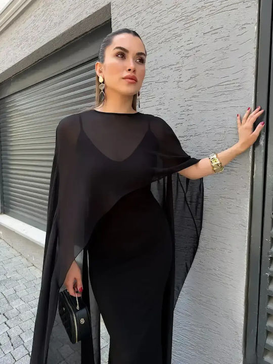 Summer Maxi Evening Dress with Tulle Black