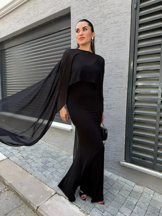 Summer Maxi Evening Dress with Tulle Black