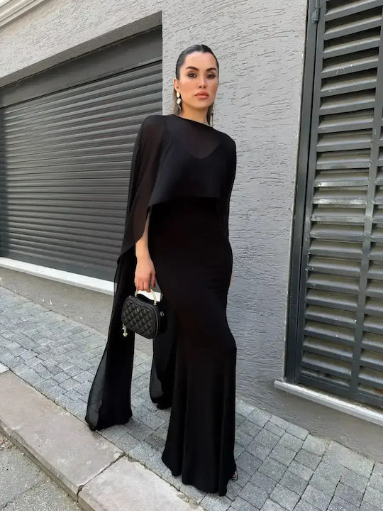 Summer Maxi Evening Dress with Tulle Black