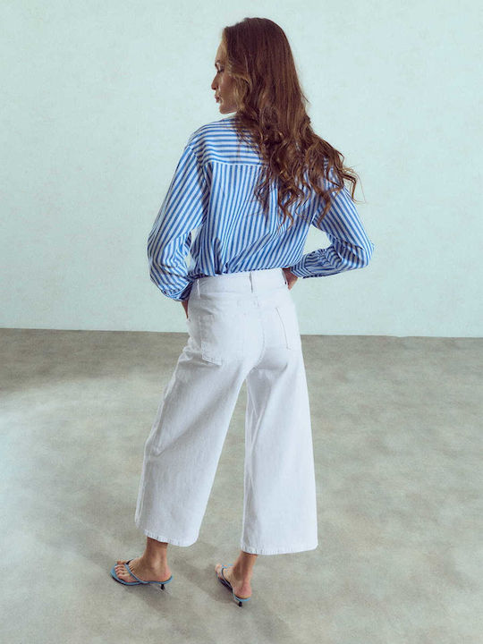 Celestino Blugi damă Crop Wide-leg Lejer Fit Alb