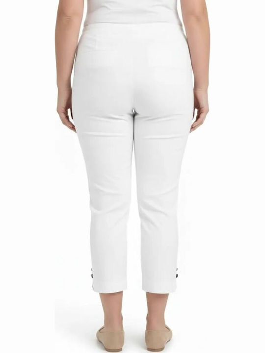 Women's High Rise Fabric Capri Trousers in Loose Fit White