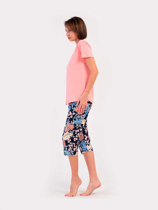 Vienetta Secret Sommerliches Damen-Pyjama-Set Baumwolle Rosa