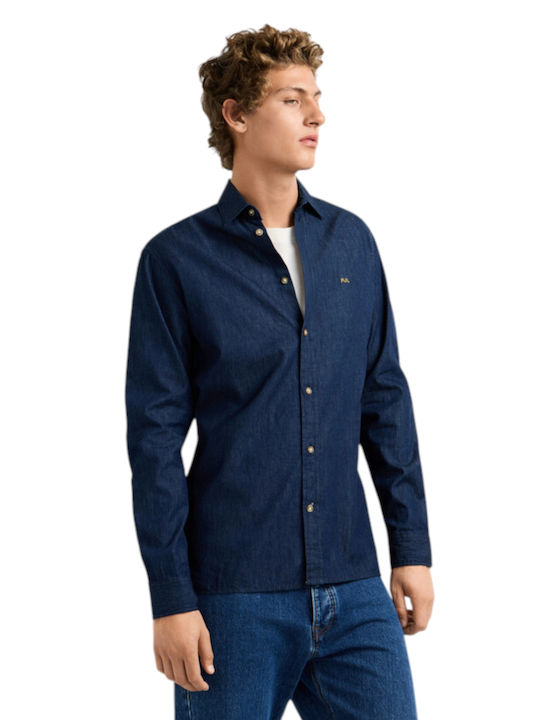 Long Sleeve Denim Shirt in Narrow Fit Blue