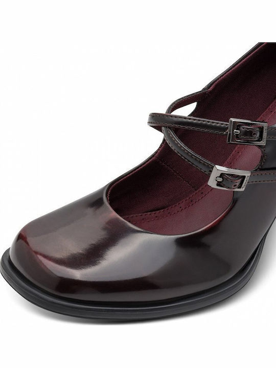 Pumps mit Riemen & Chunky Stiletto Absatz in Burgundisch