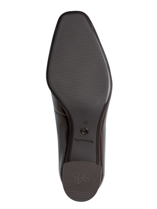Heels in Patent Leather with Mid Heel Brown