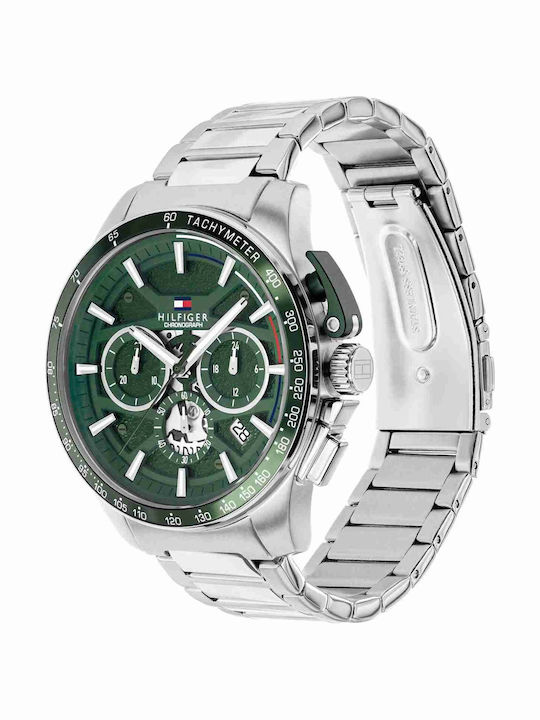 Tommy Hilfiger Bank Men's Watch Chronograph Battery with Silver Metal Bracelet