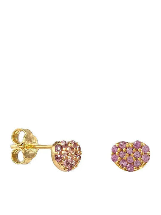 Детски Обици Studs Сърце от Злато 9K