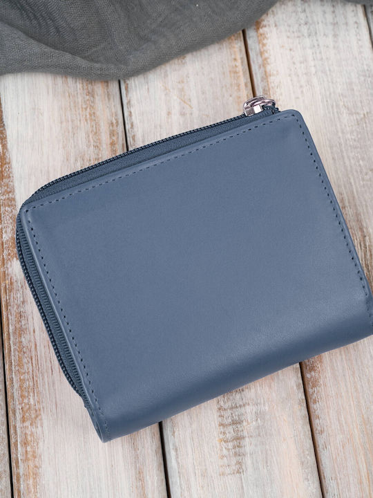 Μικρό Δερμάτινο Γυναικείο Πορτοφόλι με RFID Μπλε