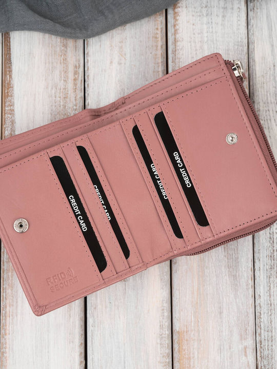 Small Leather Women's Wallet with RFID Pink