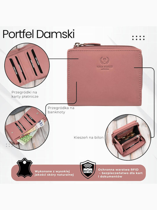 Small Leather Women's Wallet with RFID Pink