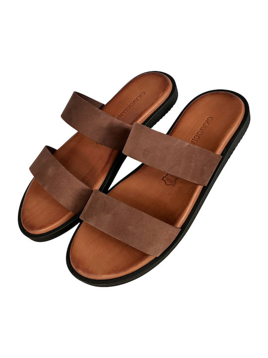 Leather Men's Sandals In Tabac Brown Colour