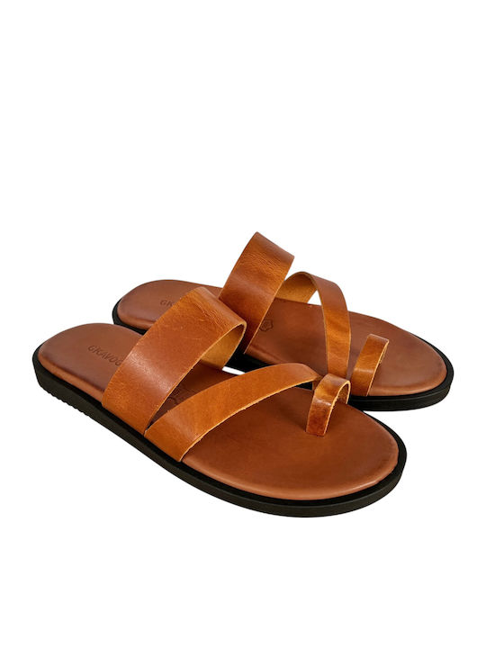 Leather Men's Sandals In Tabac Brown Colour