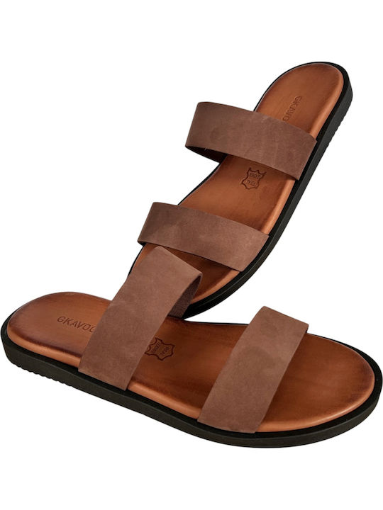 Leather Men's Sandals In Tabac Brown Colour