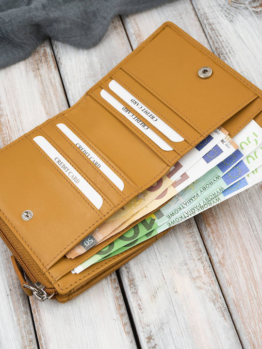 Small Leather Women's Wallet with RFID Yellow