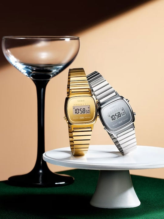 Casio Ceas Digital Pentru Bărbați 15mm Cu Baterie Cu Curea Din Cauciuc Aurie