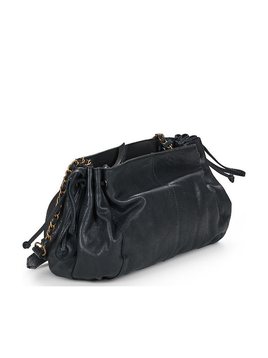 Leder Damen Schultertasche Schwarz