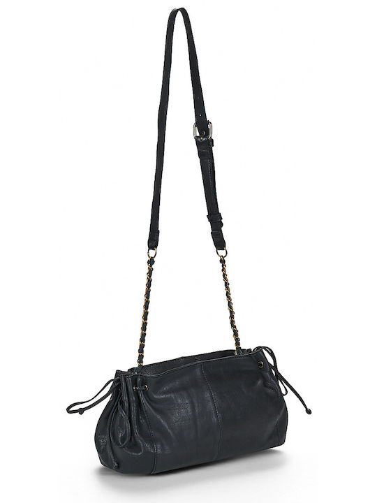 Leder Damen Schultertasche Schwarz