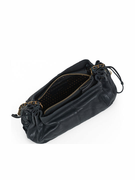 Leder Damen Schultertasche Schwarz